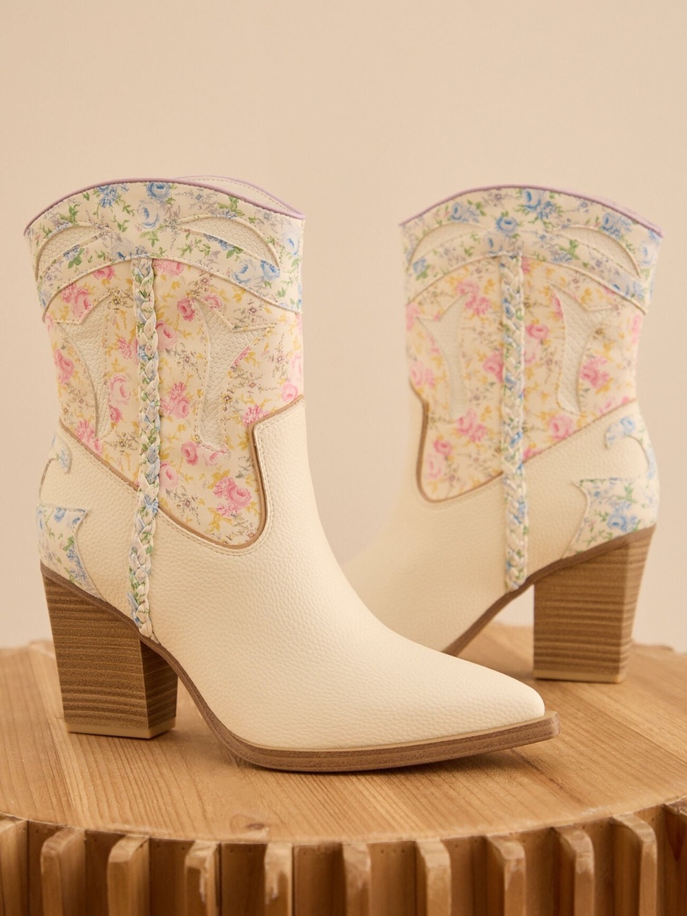 Altar’d State Nell Floral Western Cowboy Boots Cream Pastel Cowgirl Booties
